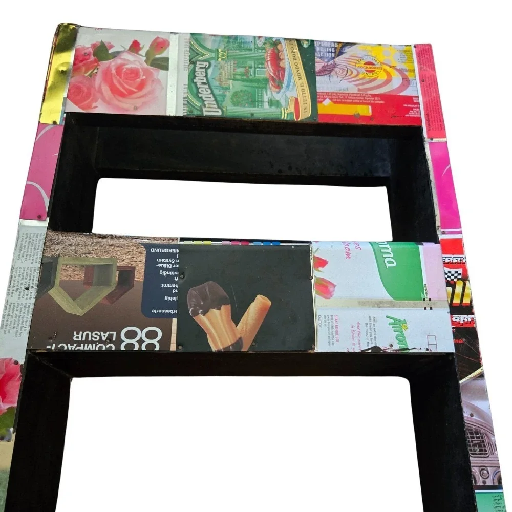 VTG Wood Mail Magazine Holder Decoupage Metallic Pop‎ Art Eclectic Funky Bright